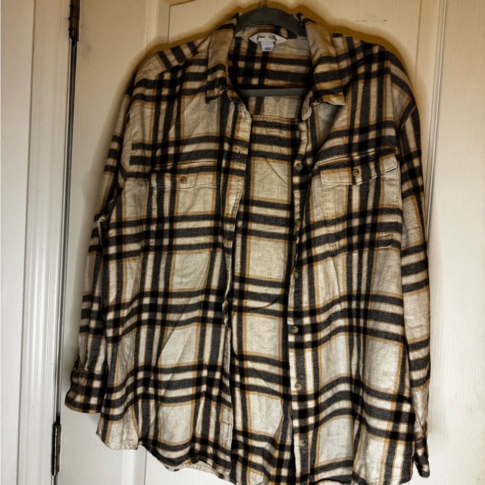 Old Navy Black and Tan Plaid Utility Jacket